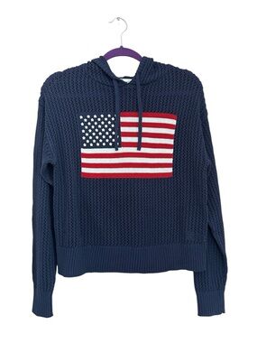NWT Universal Thread American Flag 4th of July Open Stitch Knit Hoodie Size S